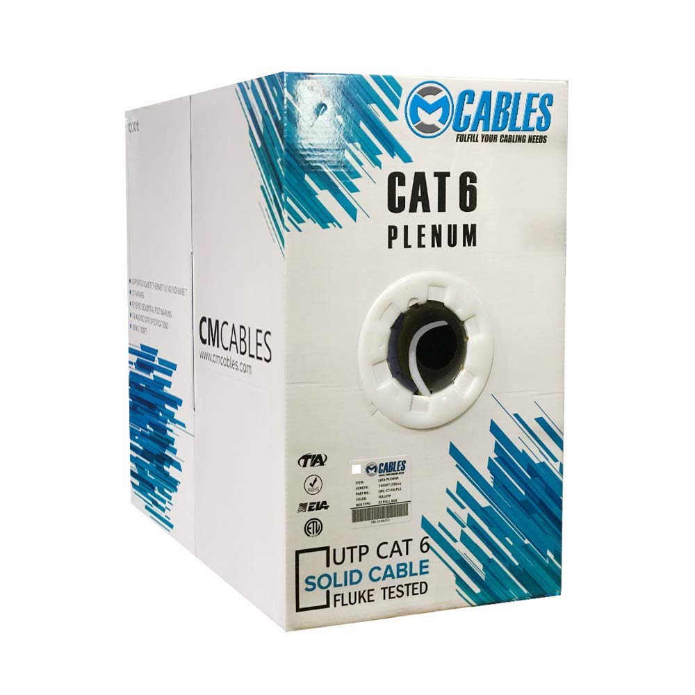 Cat6 1000ft CMP Plenum Rated 550 Mhz 23 AWG Bulk Ethernet Cable White S581