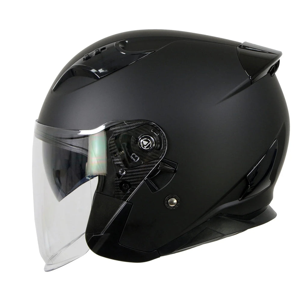 Matte Black Open Face 3/4 Helmet with Drop Down Tinted Visor Y1686