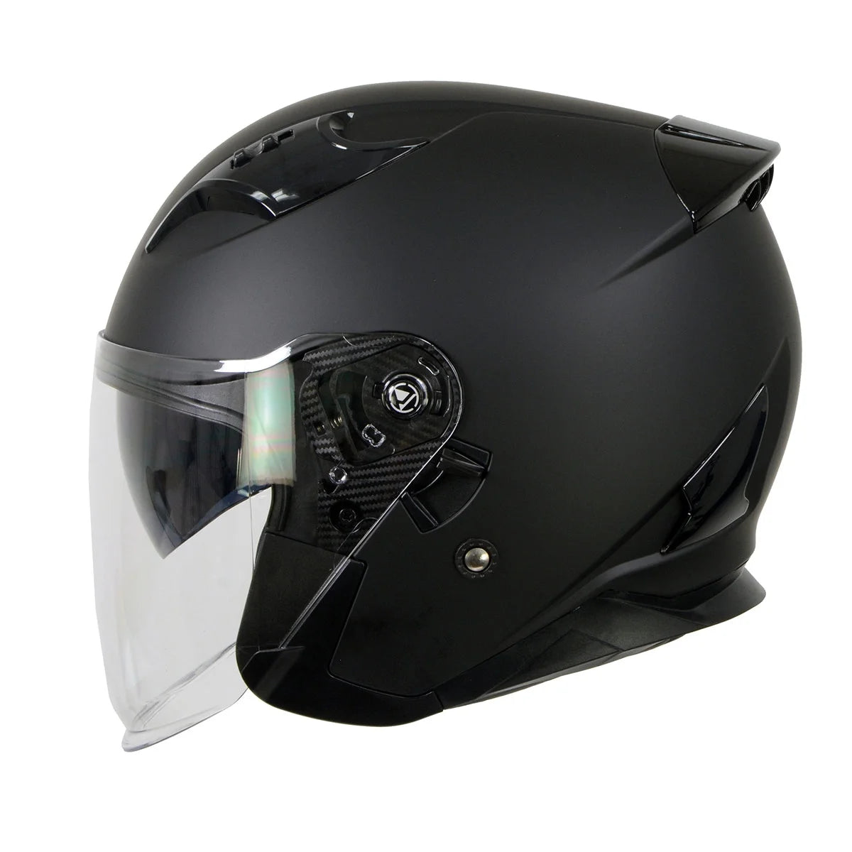 Matte Black Open Face 3/4 Helmet with Drop Down Tinted Visor Y1686