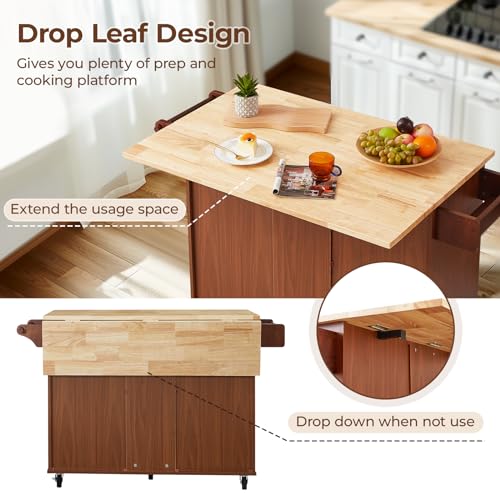 Black Rolling Kitchen Island with Storage and Drop Leaf D9267