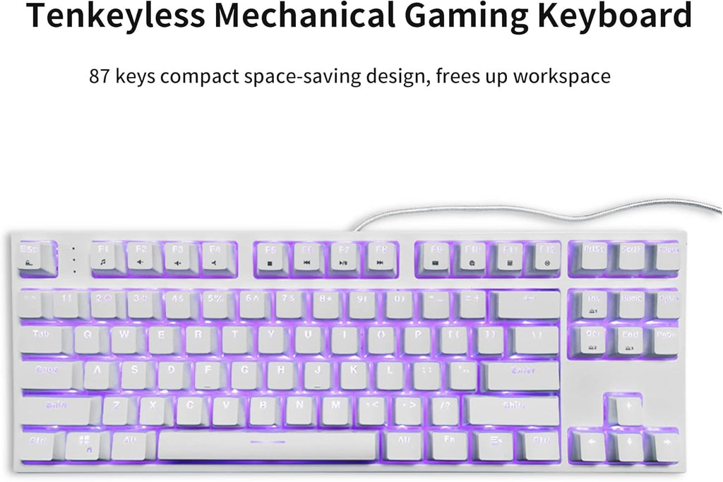 White 87 Keys Wired Mechanical Gaming Keyboard P643