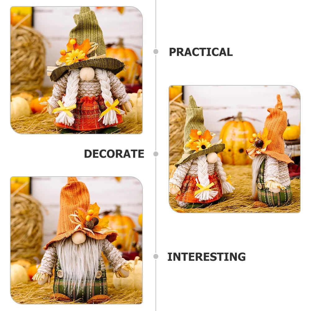 2 Pcs Thanksgiving Harvest Gnome Elf Desktop Party Decor E60642