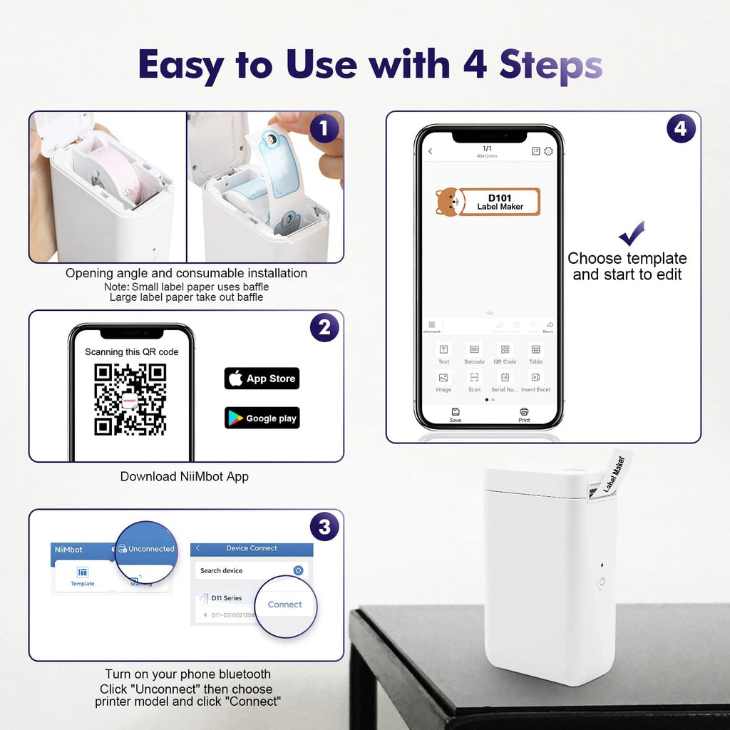 Label Maker with Tape, Wireless Bluetooth Portable Sticker Labels Printer 10-25mm Label Width Pack of 2 Q8852