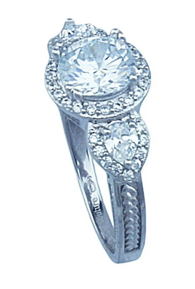925 Sterling Silver Three Stone Halo Promise Ring L4822