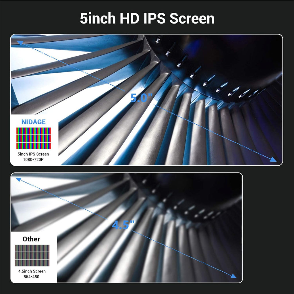 5.0mm Dual Lens Inspection Camera Endoscope with 5 1080P HD IPS Screen, 11.5ft Cable, IP67 Waterproof Borescope Q17403