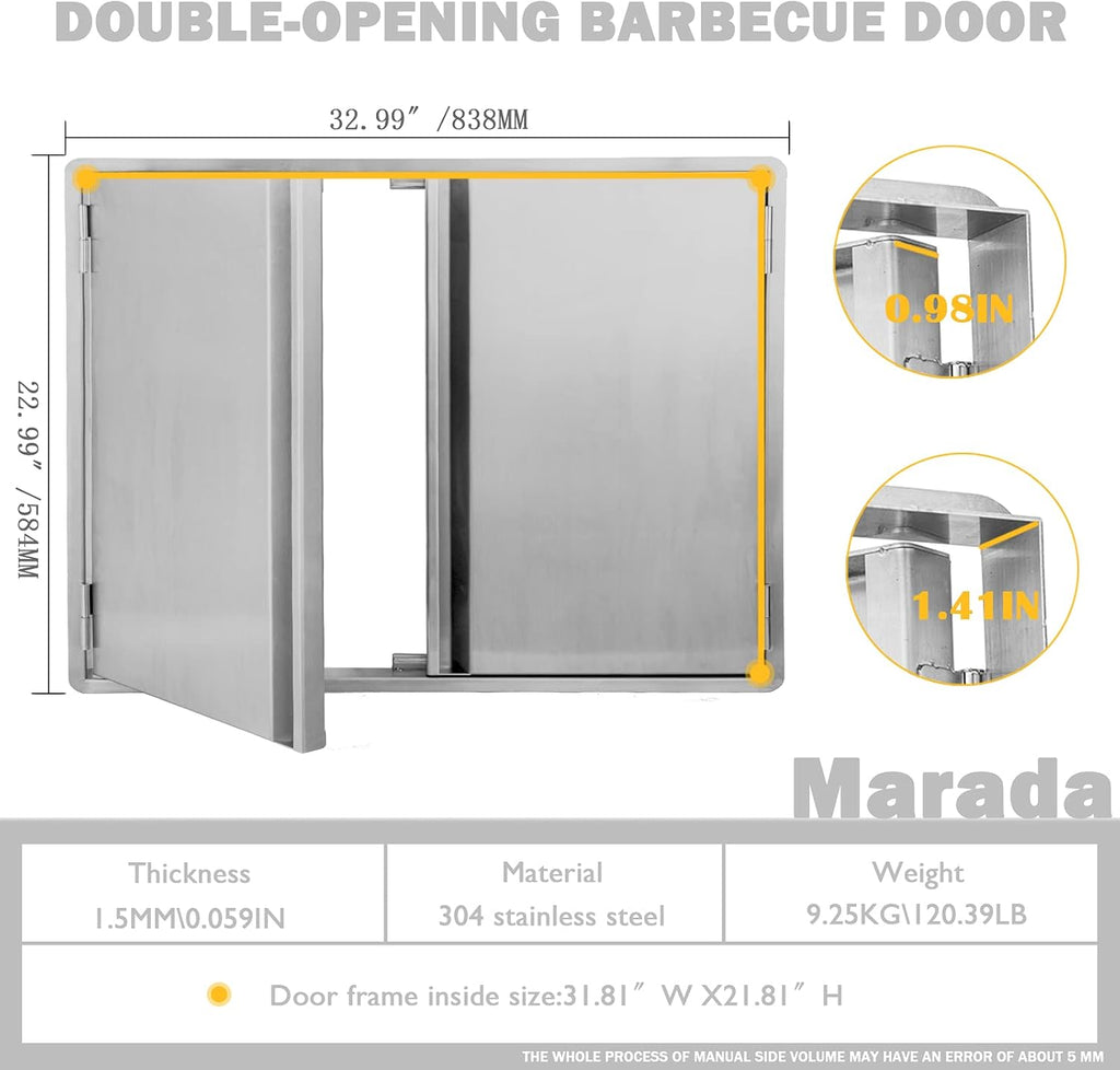 Stainless Steel Double Wall Outdoor Kitchen BBQ Access Door 33W x 23H Inch Z414444