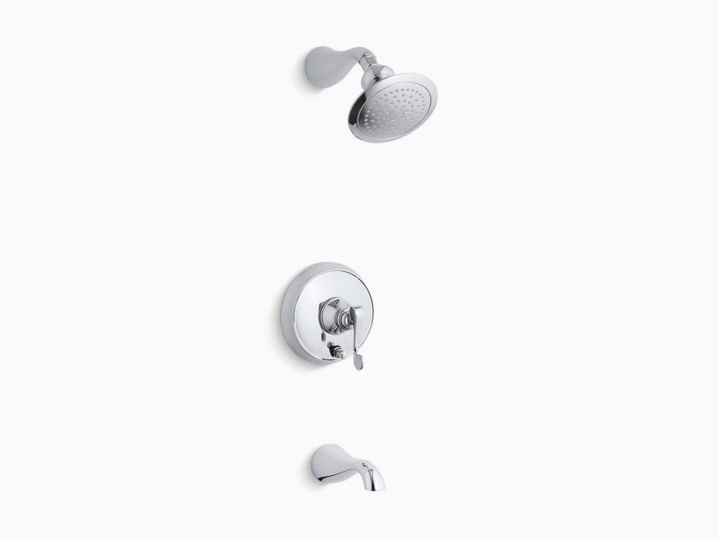 Bath and Shower Faucet Trim with Push-Button Diverter and Scroll Lever V974354