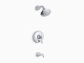 Bath and Shower Faucet Trim with Push-Button Diverter and Scroll Lever V974354