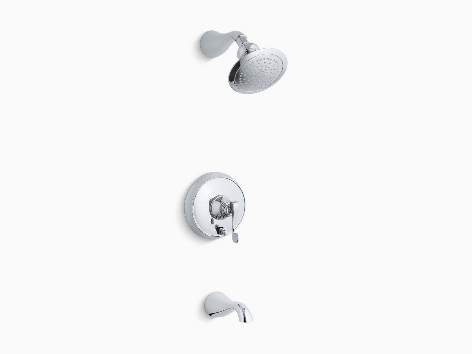 Bath and Shower Faucet Trim with Push-Button Diverter and Scroll Lever V974354