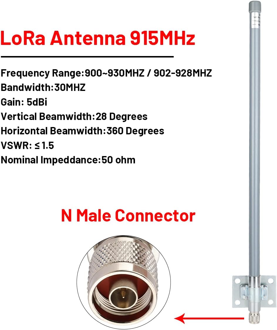 5 dBi LoRa Antenna 915Mhz Outdoor Omni-Directional Antenna with KMR240 Cable Adapter C592