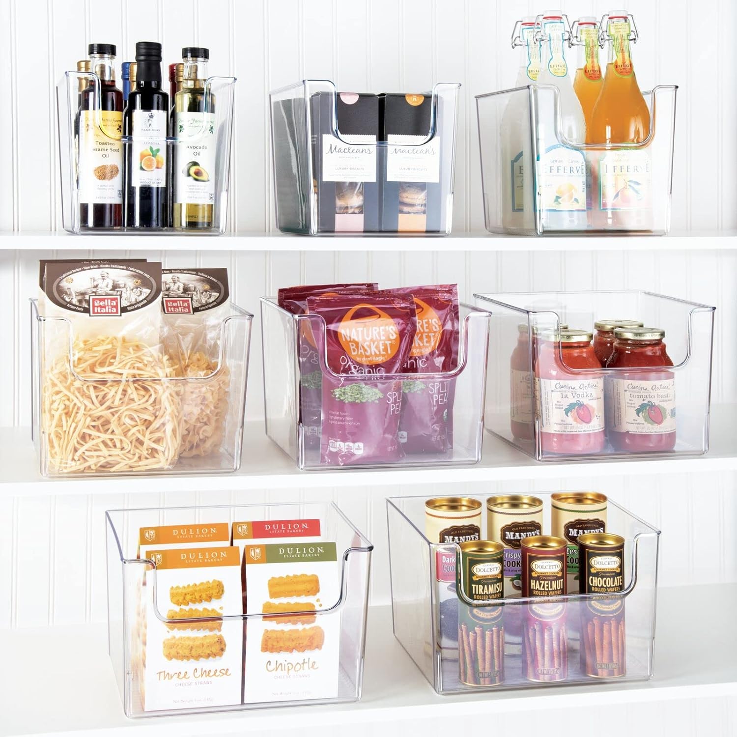 Clear Plastic Open Front Storage Organizer Bin Basket, 6 Pack M3108