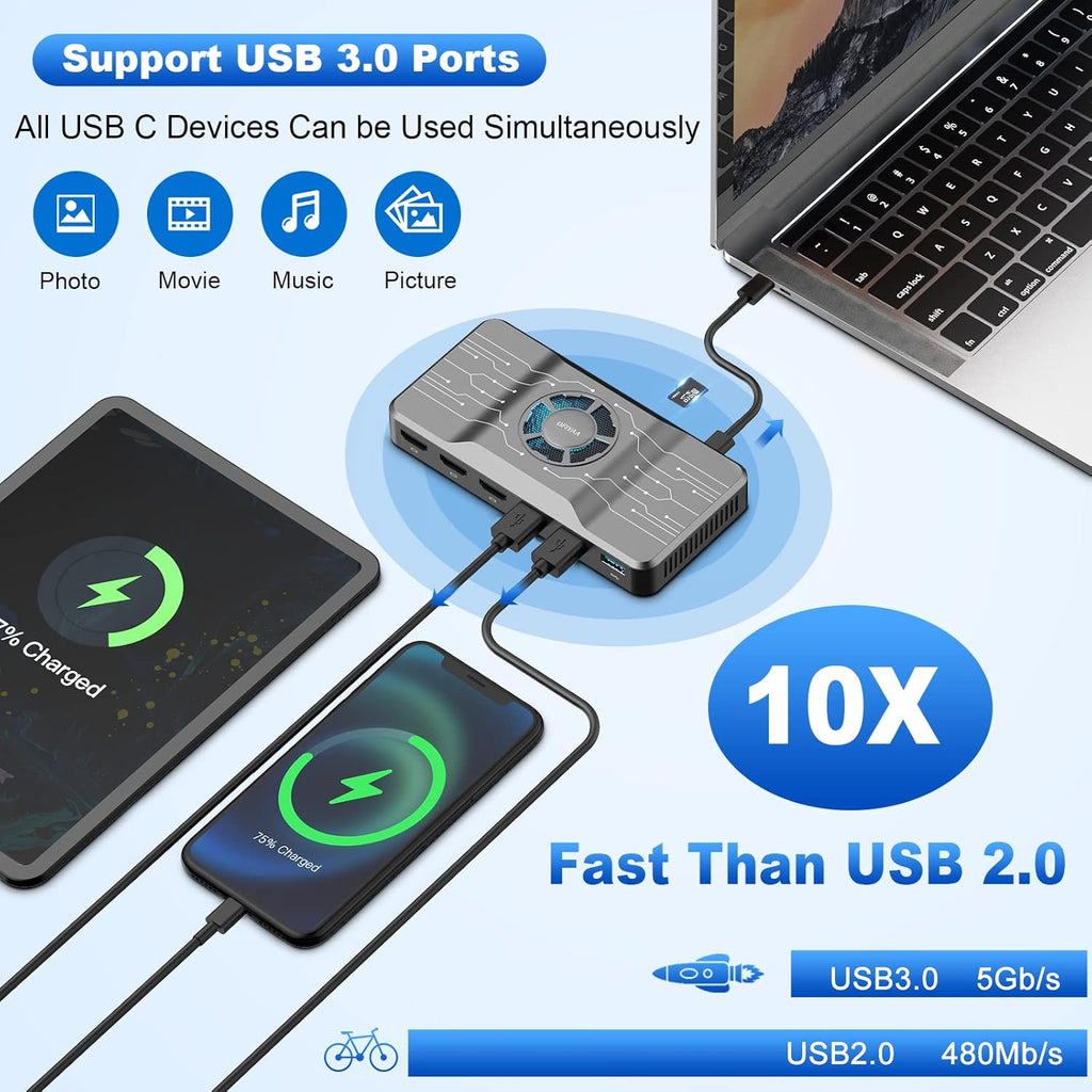 USB 3.0 Docking Station with RGB Cooling Fan K9678