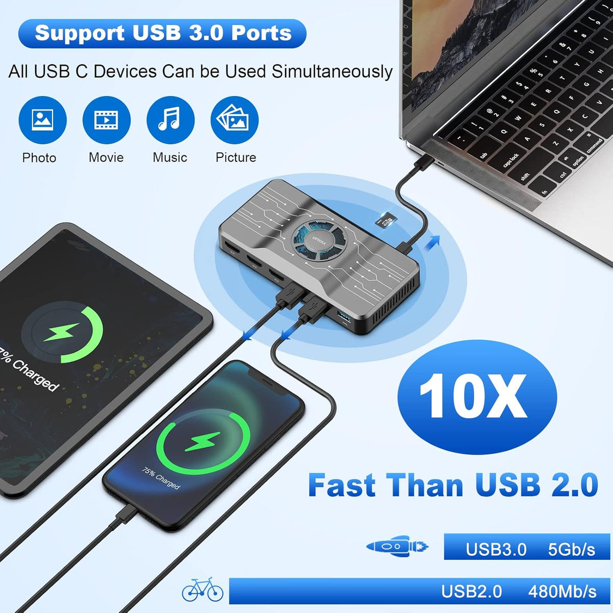 USB 3.0 Docking Station with RGB Cooling Fan K9678