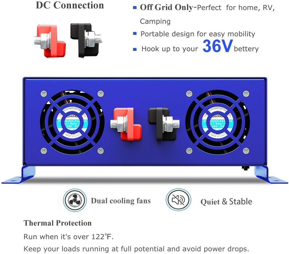 3000W Pure Sine Wave Power Inverter 36V DC to AC 120V 110V with 15ft Cable Remote Switch Controller N177906