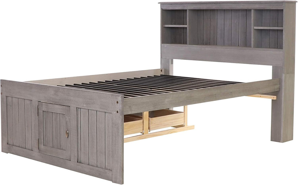 Charcoal Full Size Bookcase Captain Bed with 6 Drawer Storage B6129