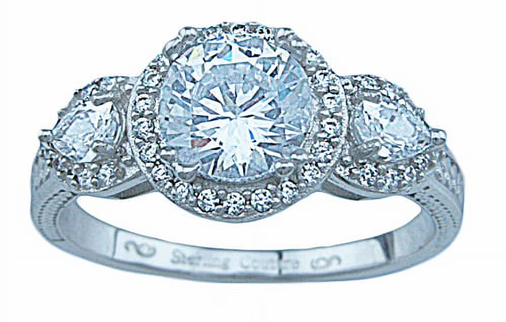 925 Sterling Silver Three Stone Halo Promise Ring L4822