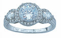 925 Sterling Silver Three Stone Halo Promise Ring L4822