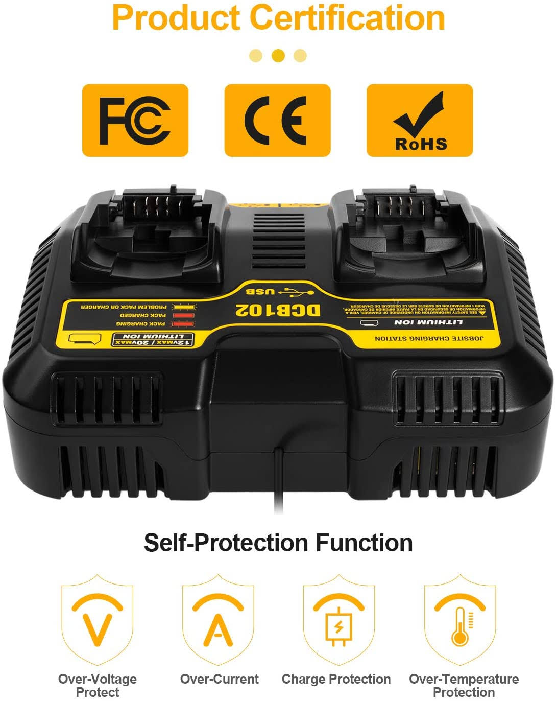 Replacement for DeWalt 12V-20V Max Li-Ion Battery Charger Dual Port K536