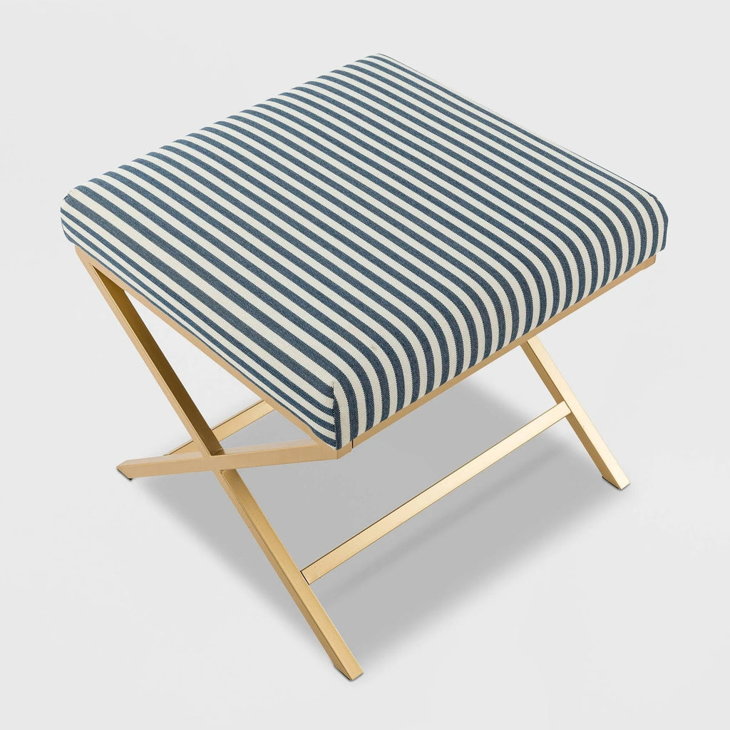 Navy Striped Square Ottoman N7401