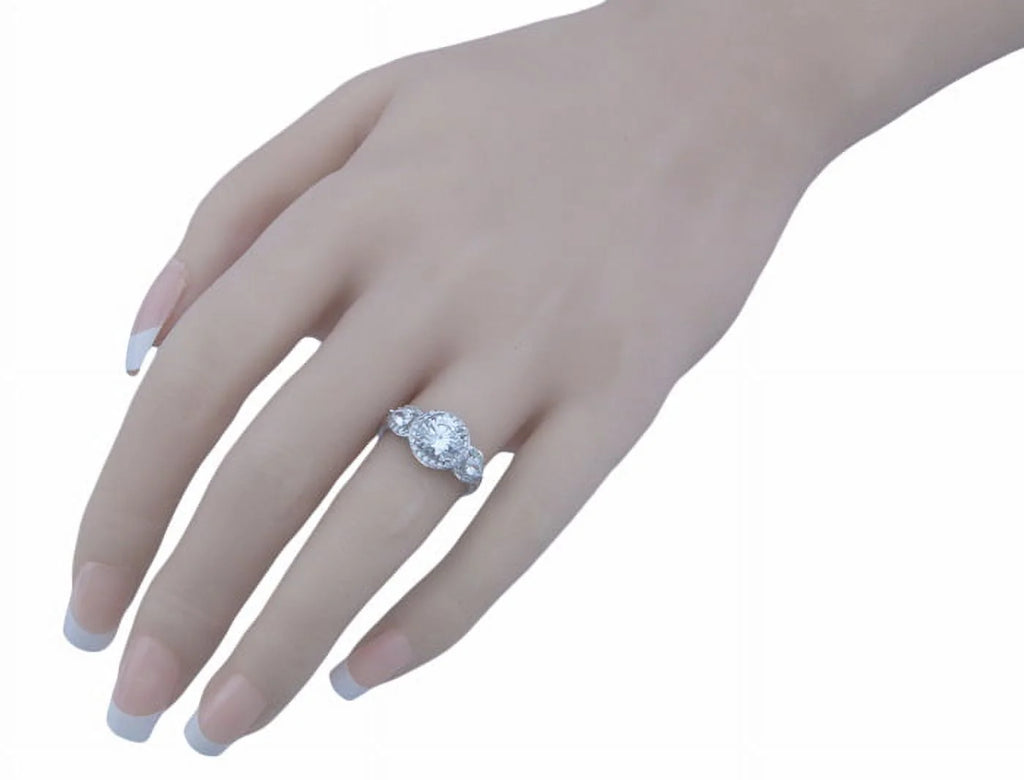 925 Sterling Silver Three Stone Halo Promise Ring L4822