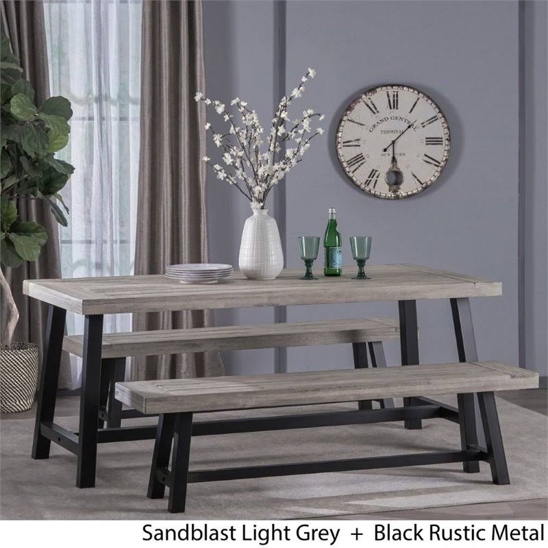 3 Piece Outdoor Acacia Wood Dining Set in Light Gray Z61930