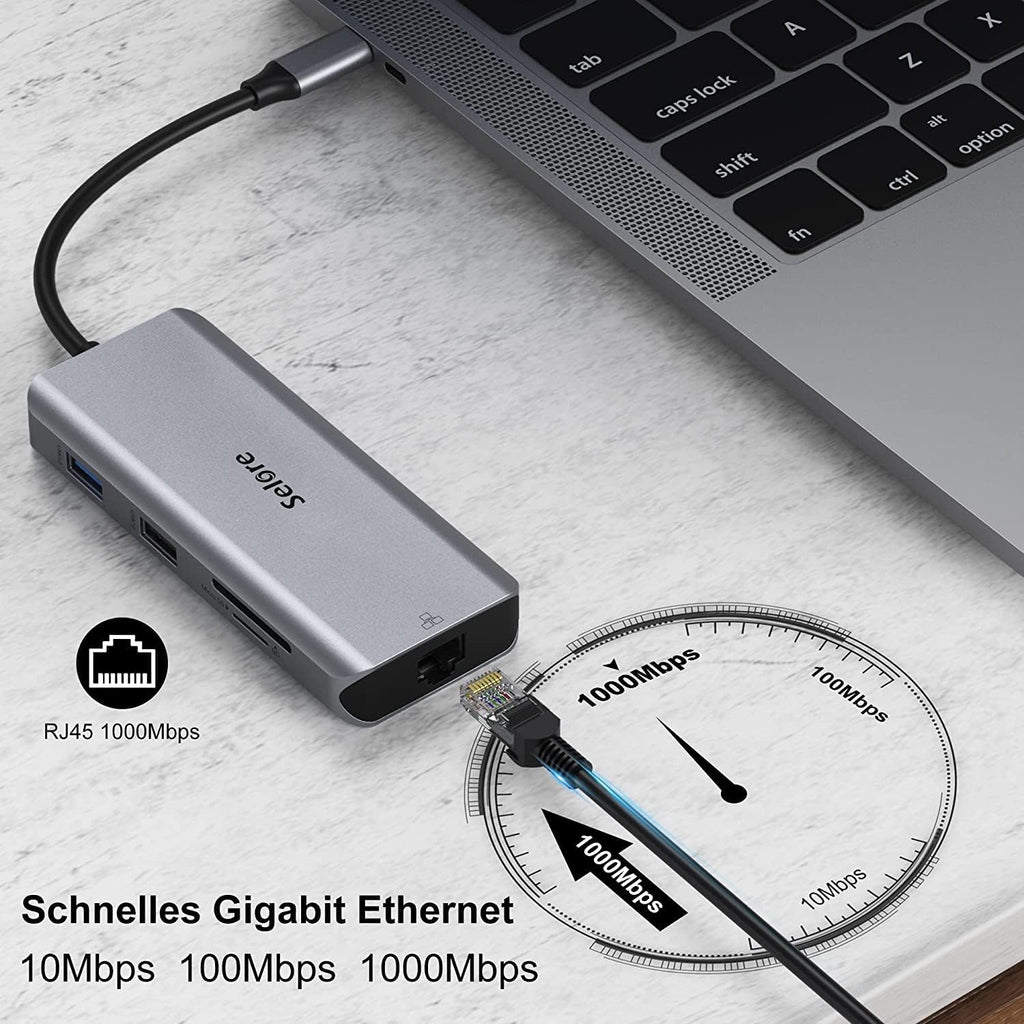 9 in 1 USB C Docking Station Dual Monitor Hub with Ethernet, USB 3.0, SD Card Reader, 100W PD O6883