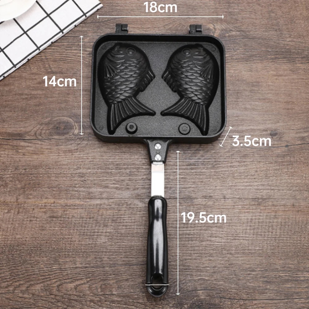 Fish-shaped Waffle Maker Mold, Aluminum Alloy Non-stick Handle Waffle Iron O871