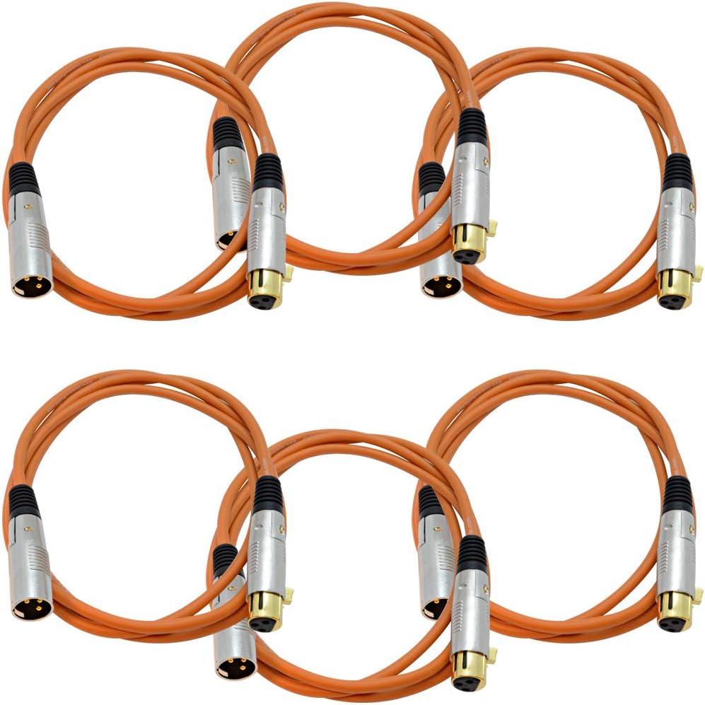 6 Pack 6 Foot Gold Plated Orange XLR Microphone Cable R49635