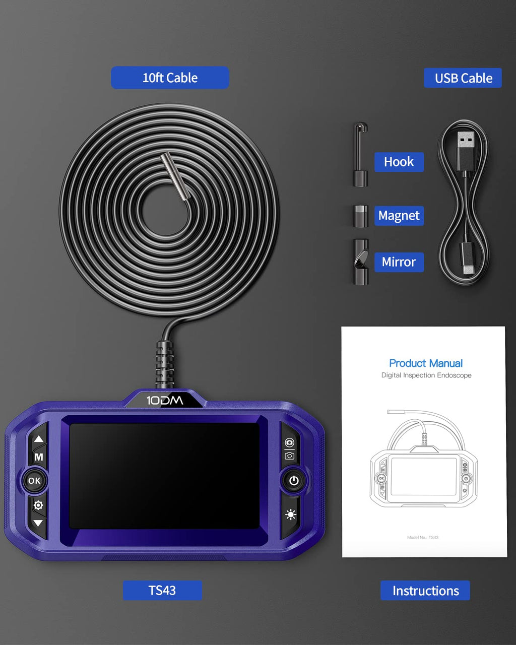 5.5mm Head Inspection Camera with Light, 10ft Flexible Cable, Waterproof Snake Probe A9130