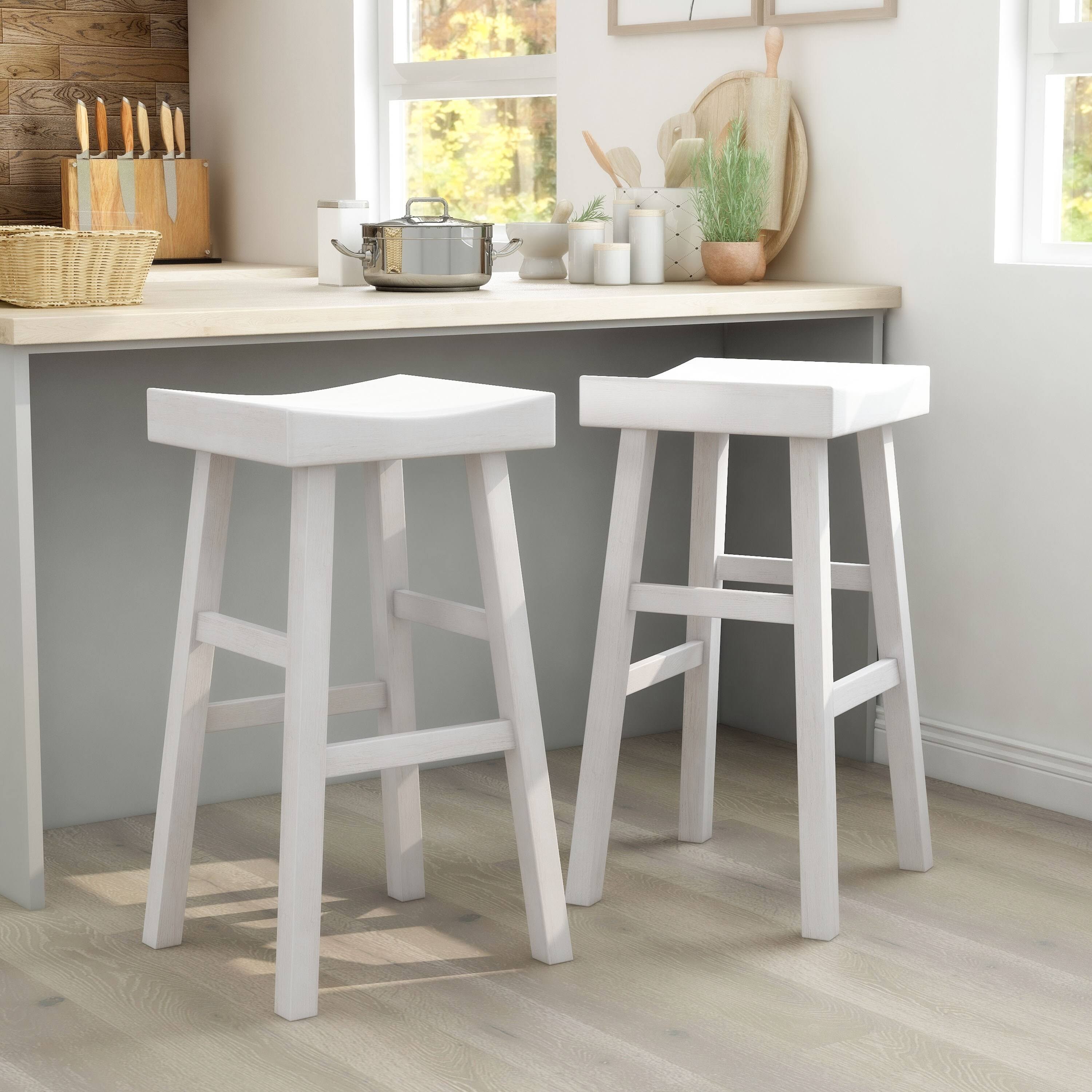 Antique White Saddle Stool (Set of 2) S355