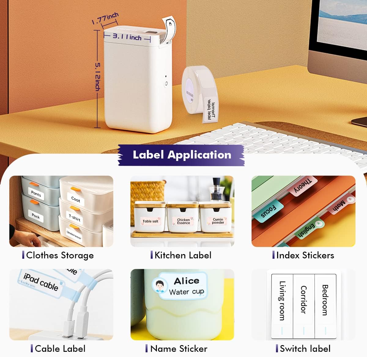 Label Maker with Tape, Wireless Bluetooth Portable Sticker Labels Printer 10-25mm Label Width Pack of 2 Q8852