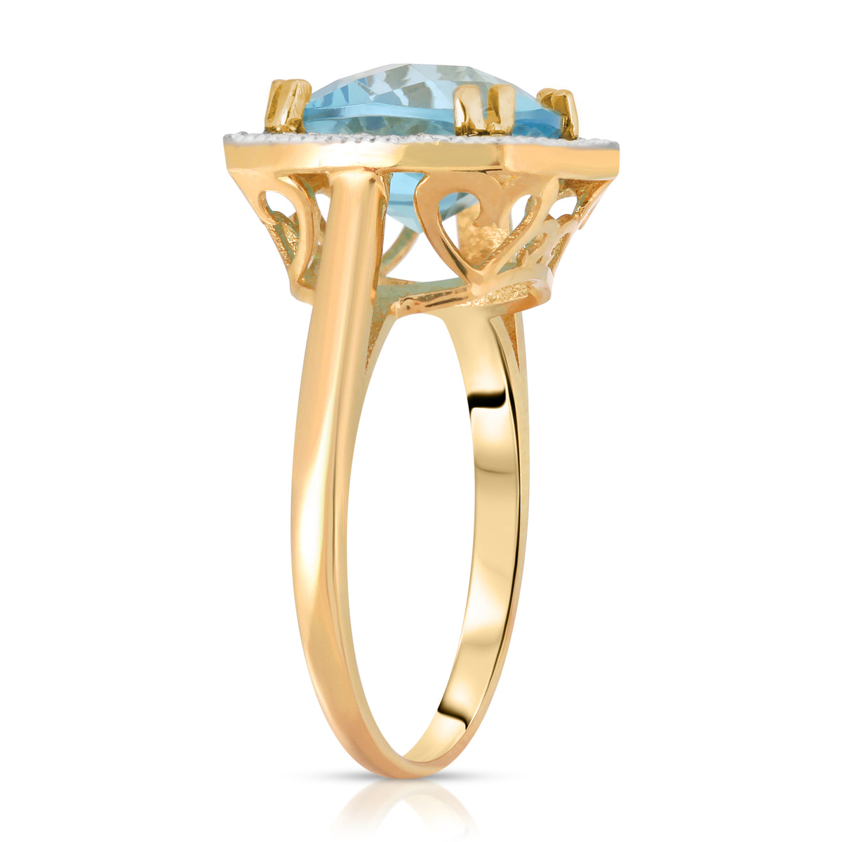 14K Solid Yellow Gold Cushion Cut 5.2 CTW Ring with Natural Diamonds and Blue Topaz I861016