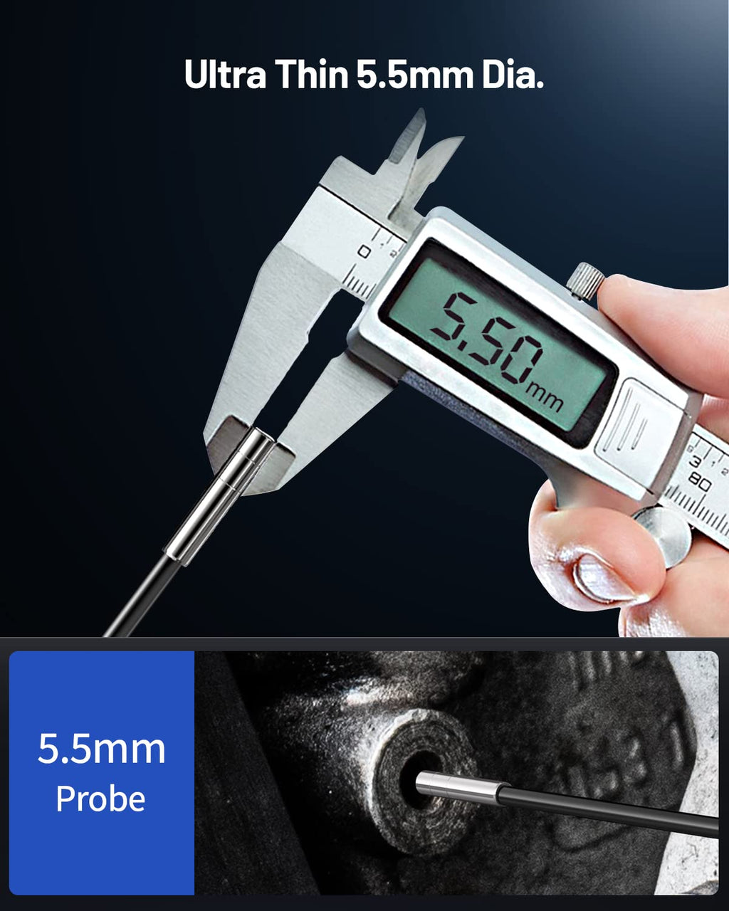 5.5mm Head Inspection Camera with Light, 10ft Flexible Cable, Waterproof Snake Probe A9130