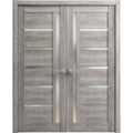 Solid French Double Doors 48 x 96 inches Frosted Glass Wood L391