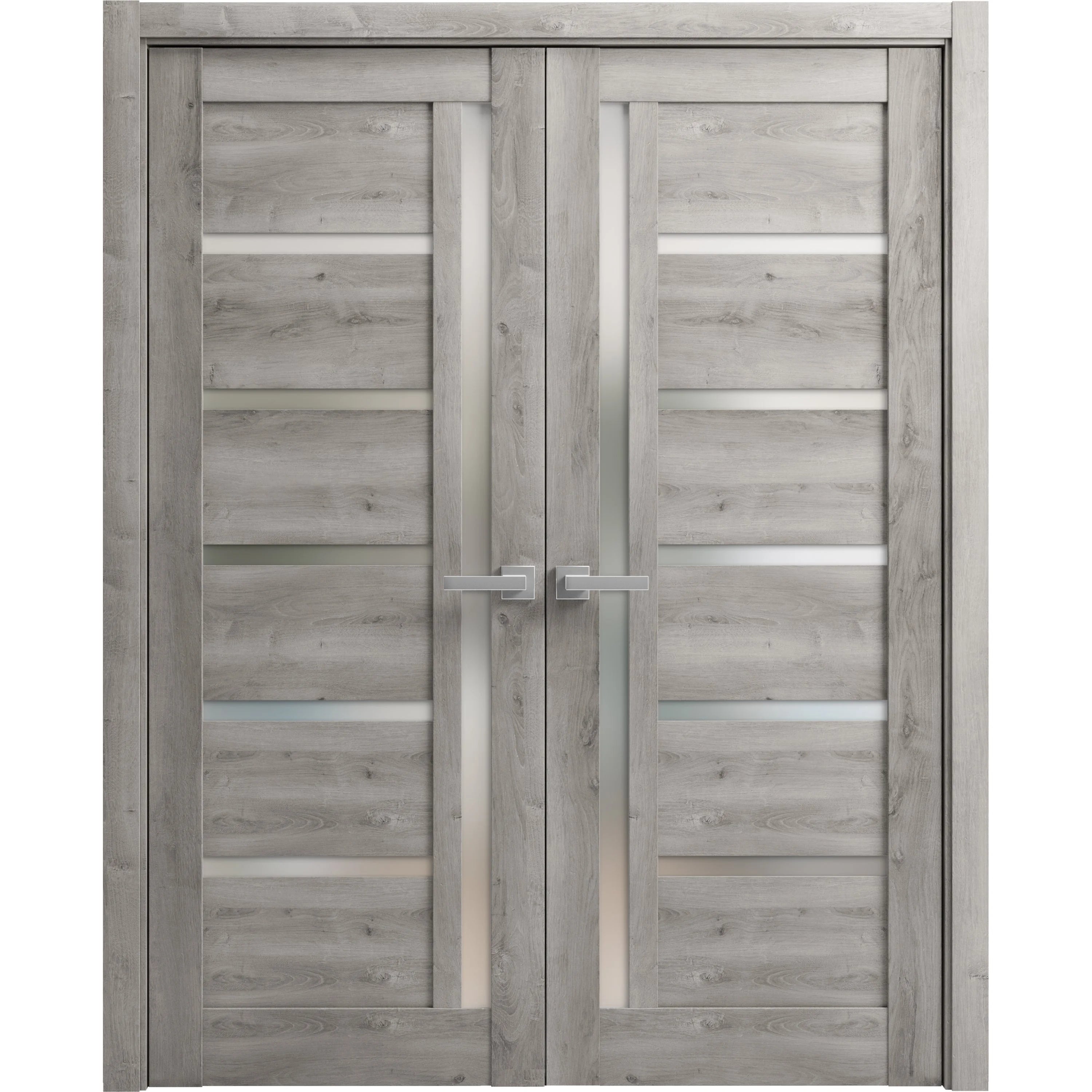 Solid French Double Doors 48 x 96 inches Frosted Glass Wood L391