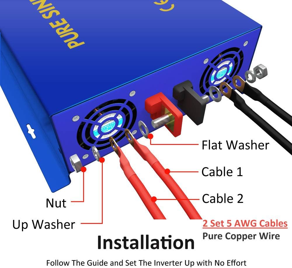 3000W Pure Sine Wave Power Inverter 36V DC to AC 120V 110V with 15ft Cable Remote Switch Controller N177906