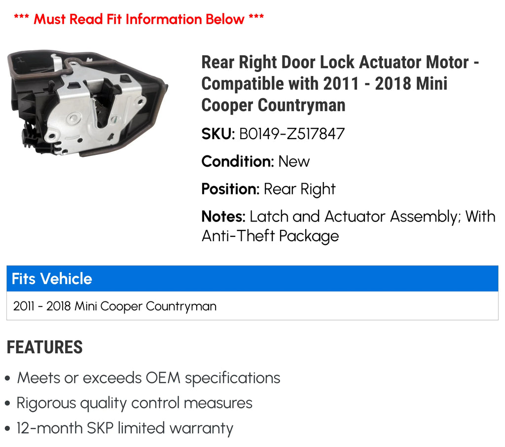 Rear Right Door Lock Actuator Motor F900