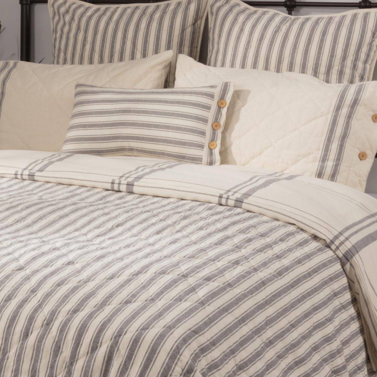 King Gray Ticking Stripe Quilt F969310