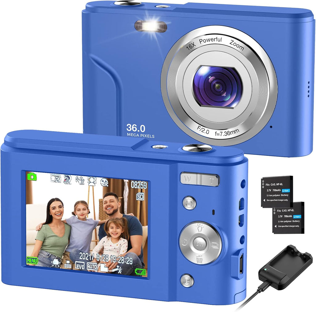 Blue 2.4 Inch FHD 1080P 36MP Compact Digital Camera, Pack of 2 P3910