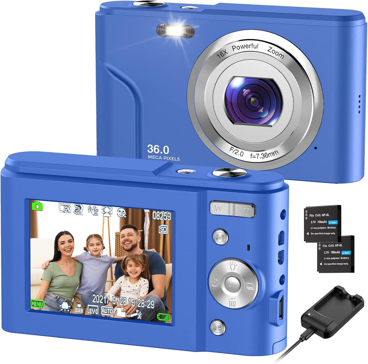Blue 2.4 Inch FHD 1080P 36MP Compact Digital Camera, Pack of 2 P3910