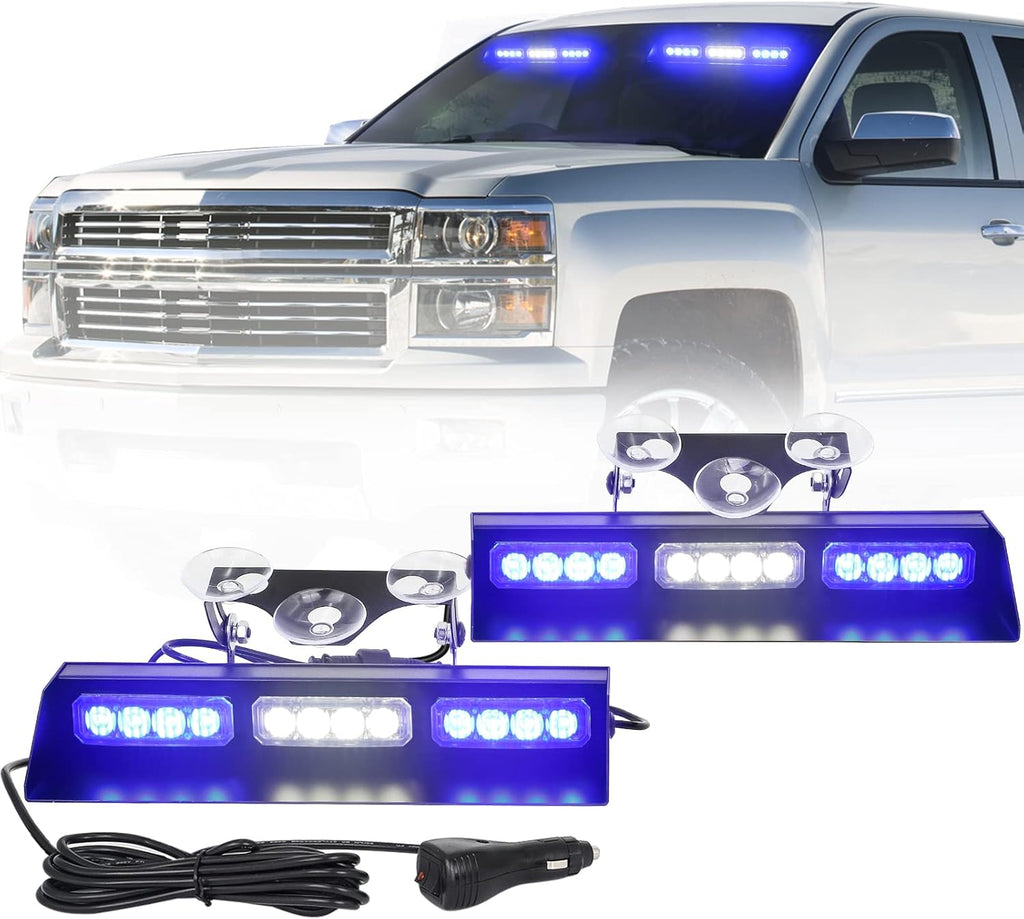 Emergency Strobe Dash Lights Bar, Red/Blue, 2x10", 24 LED, Pack of 2 T4896