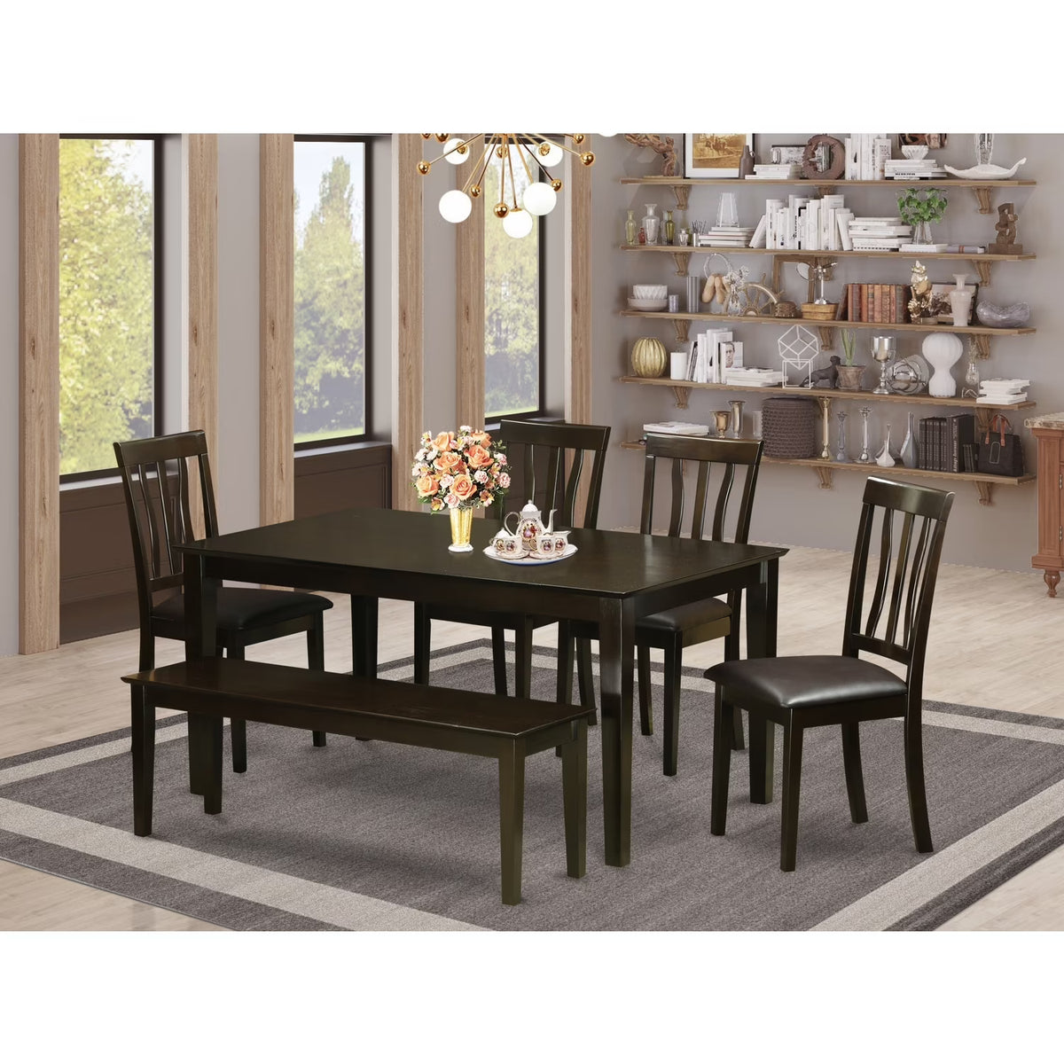 Rectangular Dining Table with 4 Chairs Plus Bench R142