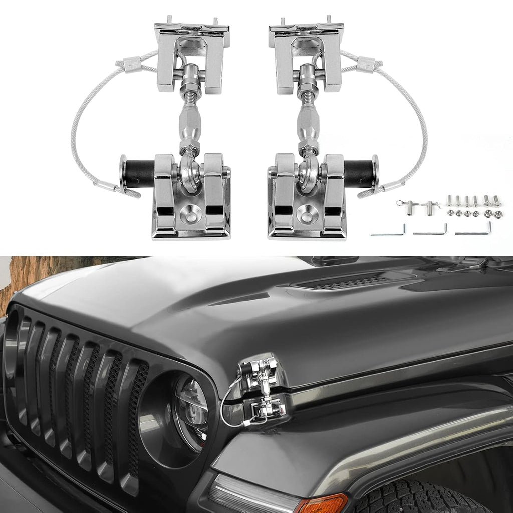 Hood Latches for Jeep Wrangler JL JT, Aluminum Alloy, Chrome, Pack of 2 B4091