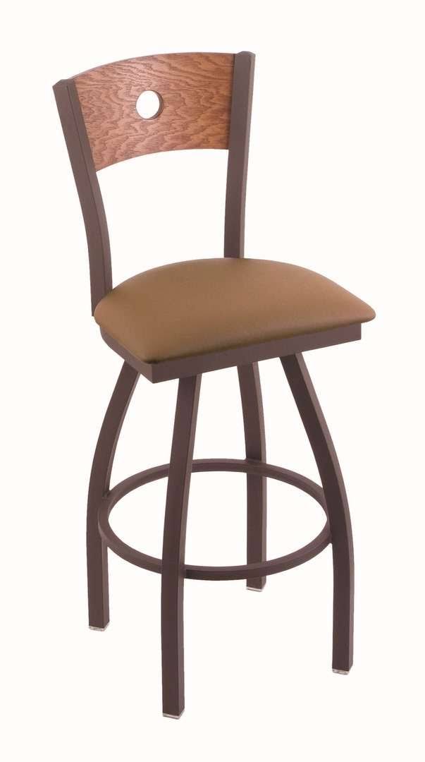 25x22 Counter Stool with Bronze Finish, Beechwood Seat, Oak Back, 360 Swivel Q1080