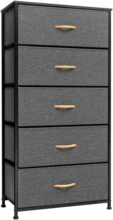 5 Drawers Fabric Dresser with Steel Frame and Wood Top G4663