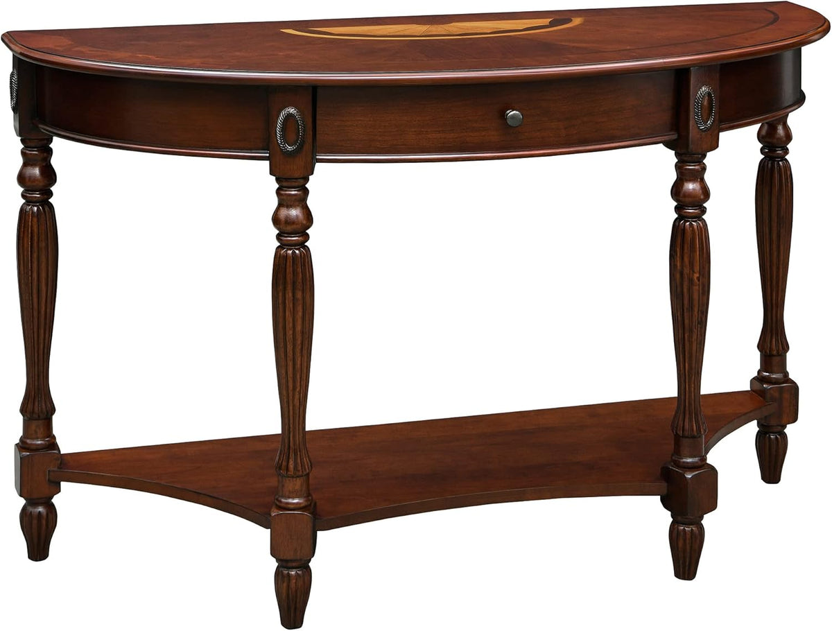 Solid Wood Console Table with Tempered Glass and Storage Shelf Walnut D151