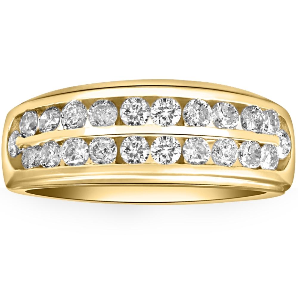 1 Ct Lab Grown Diamond Mens Double Row Wedding Ring 10k Yellow Gold G8764