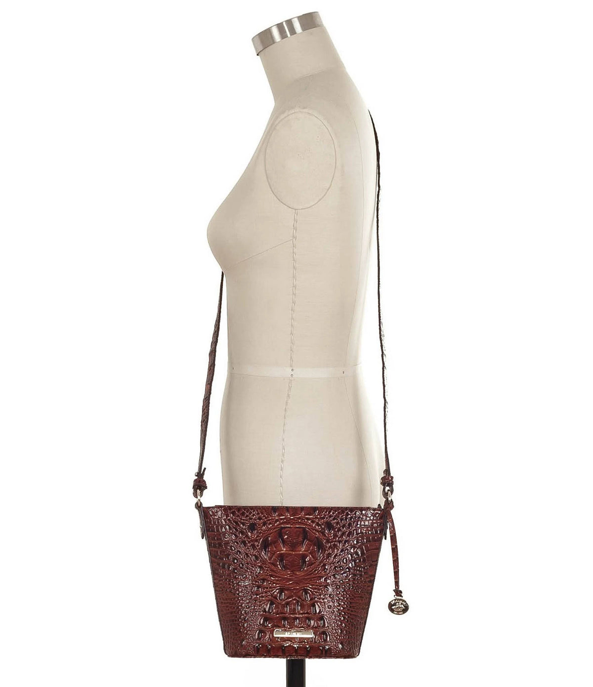 Pecan/Gold Embossed Leather Mini Crossbody P4492