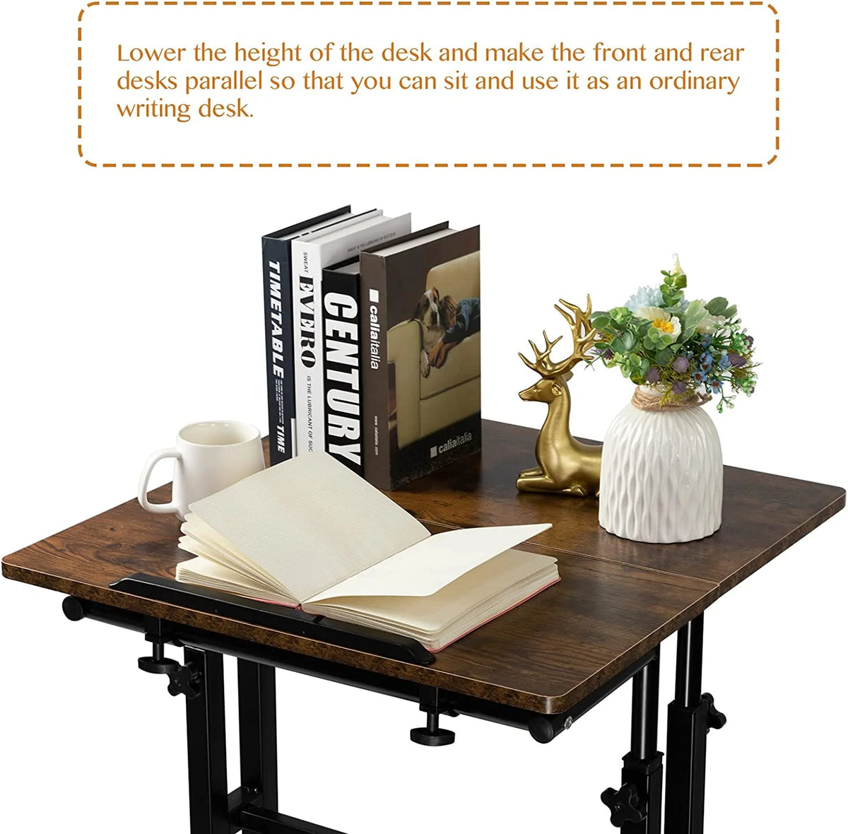 Rustic Brown Adjustable Height Rolling Desk Laptop Cart S454768
