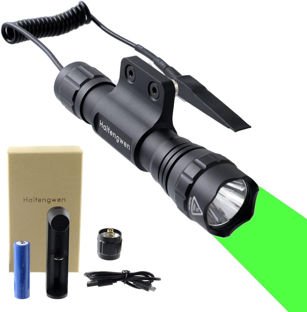 Green 540nm Rail Mounted Predator Flashlight, Rechargeable 18650, Pack of 2 Q816